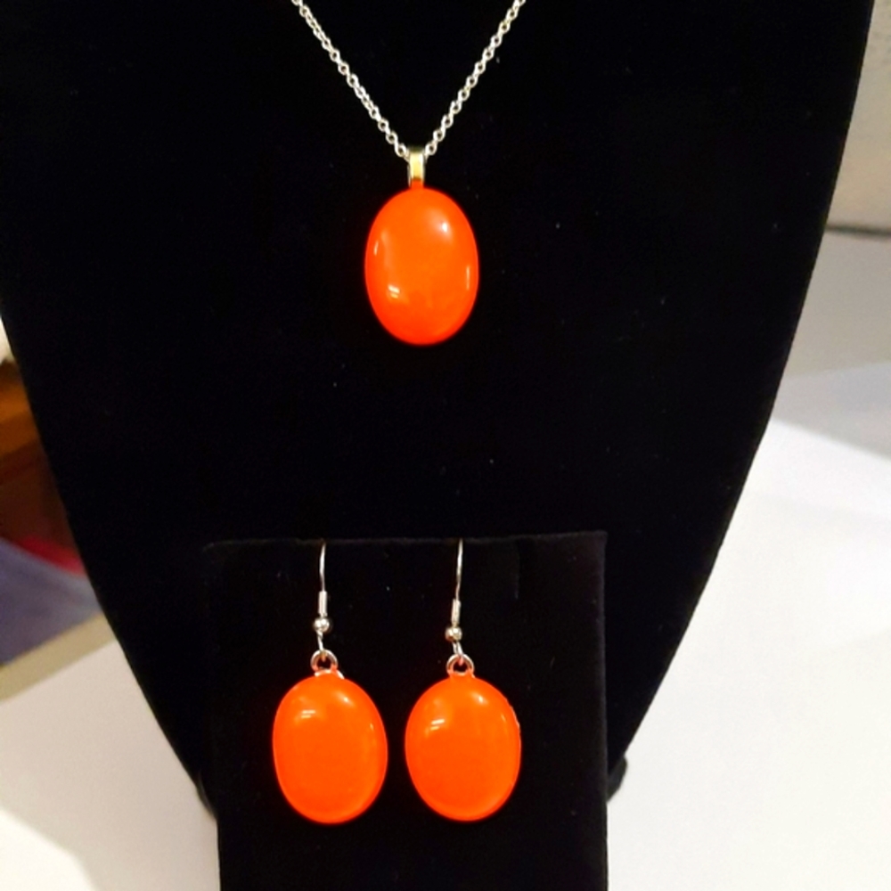 Orange Stained Glass Necklace & Earrings set